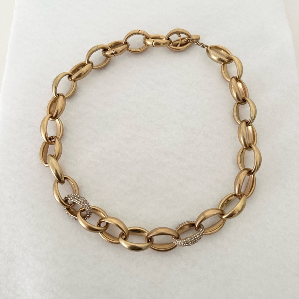 Stella & Dot Chunky Gold Chain Link Necklace with Pavé Accent Statement Necklace